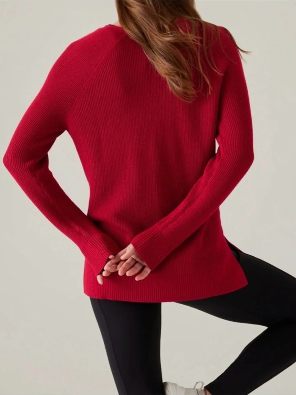 Athleta Red V-Neck Ribbed Sweater - Picture 3 of 9